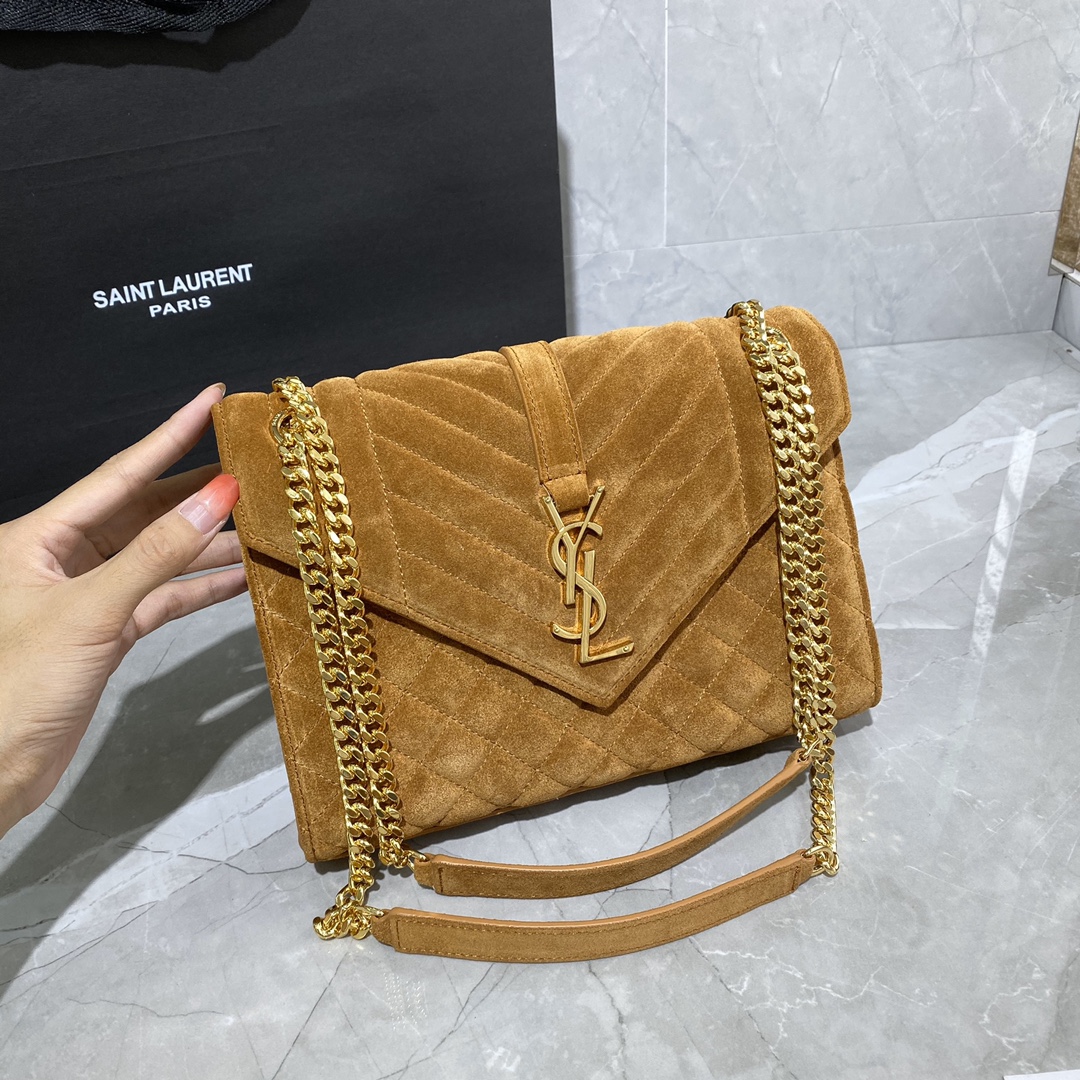 Y51 envelope medium bag in mix matelassÉ velvet beige 487206  24 × 17.5 × 6 cm