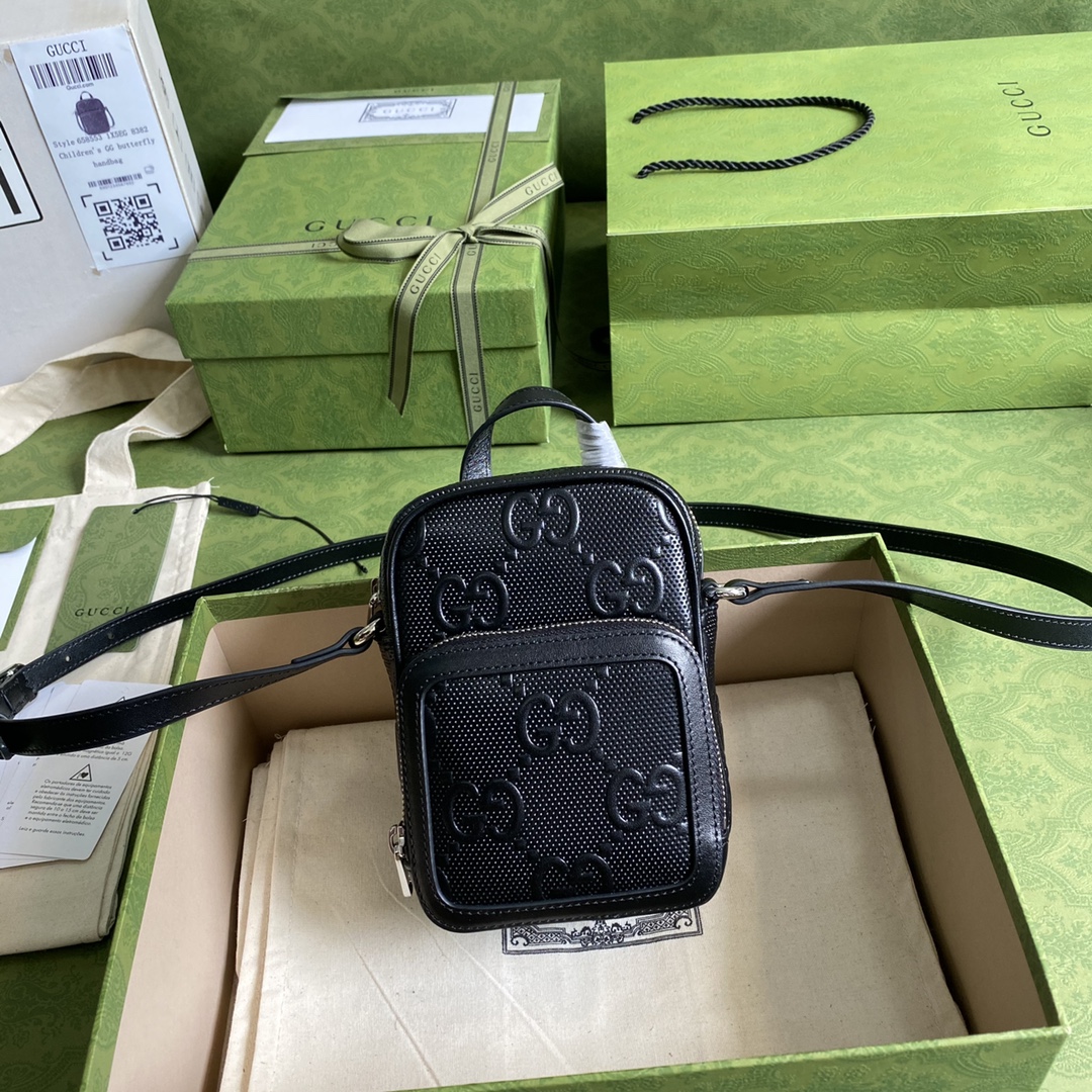 Gvc*1 gg embossed mini bag black leather 658553 11.5 × 17 × 4 cm