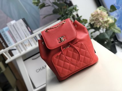 Ch**el business affinity backpack red leather a93748 25 x 24 x 17 cm