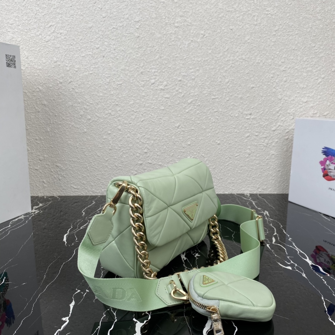 Pra*a Pra*a system nappa leather patchwork bag light green 1bd292 21 x 16 x 7 cm