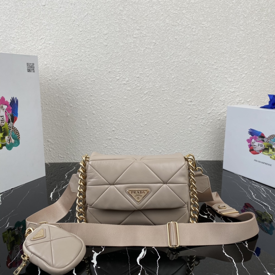 Pra*a system nappa leather patchwork bag beige 1bd292 21 x 16 x 7 cm