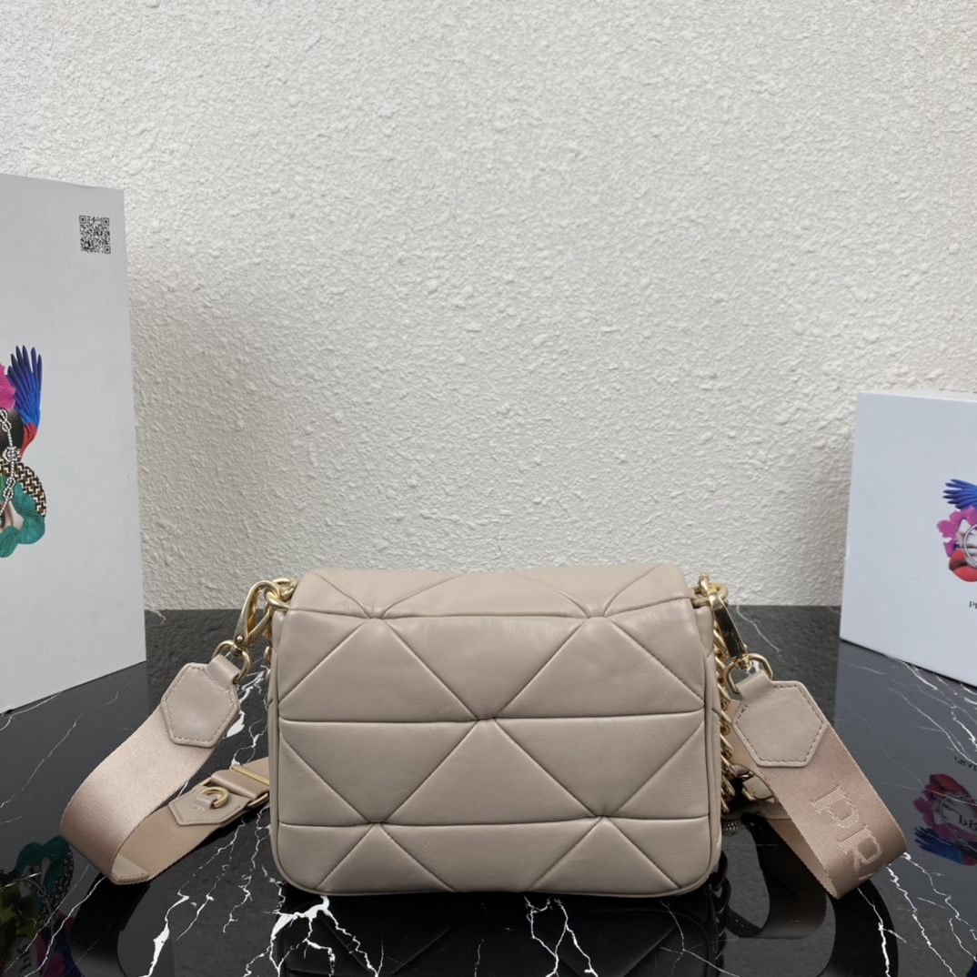 Pra*a system nappa leather patchwork bag beige 1bd292 21 x 16 x 7 cm
