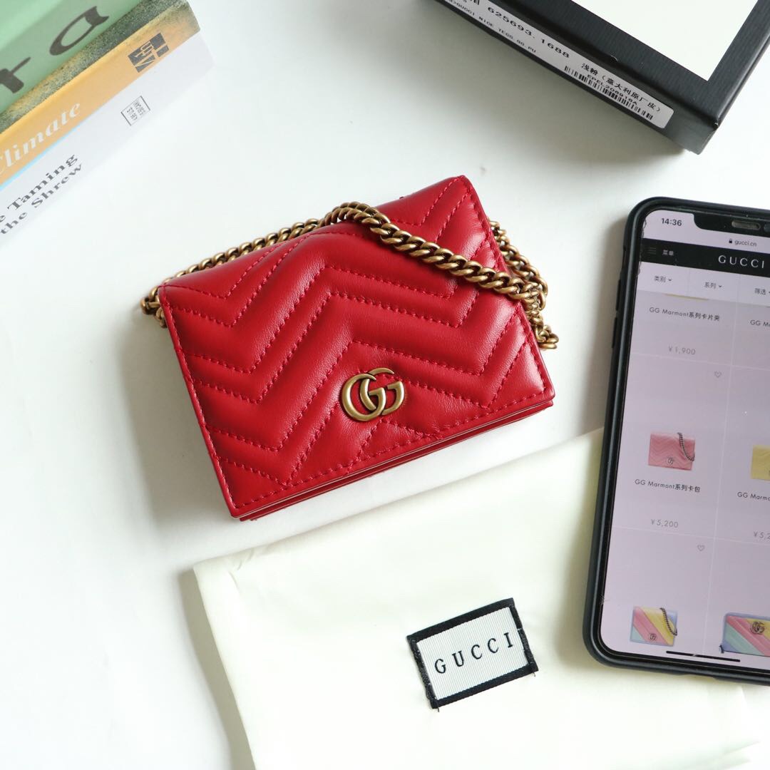 Gvc*1 gg marmont card case wallet red ‎625693 11 x 8.5 x 3 cm