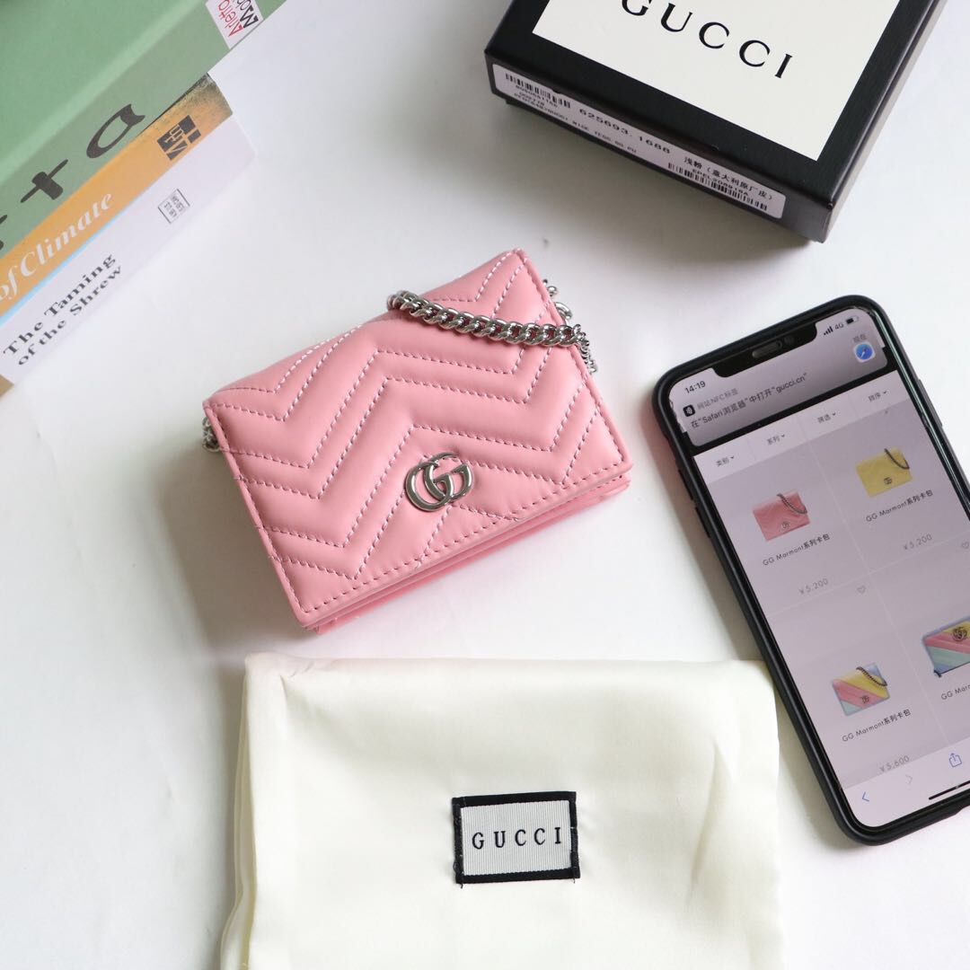 Gvc*1 gg marmont card case wallet pink pastel ‎625693 11 x 8.5 x 3 cm