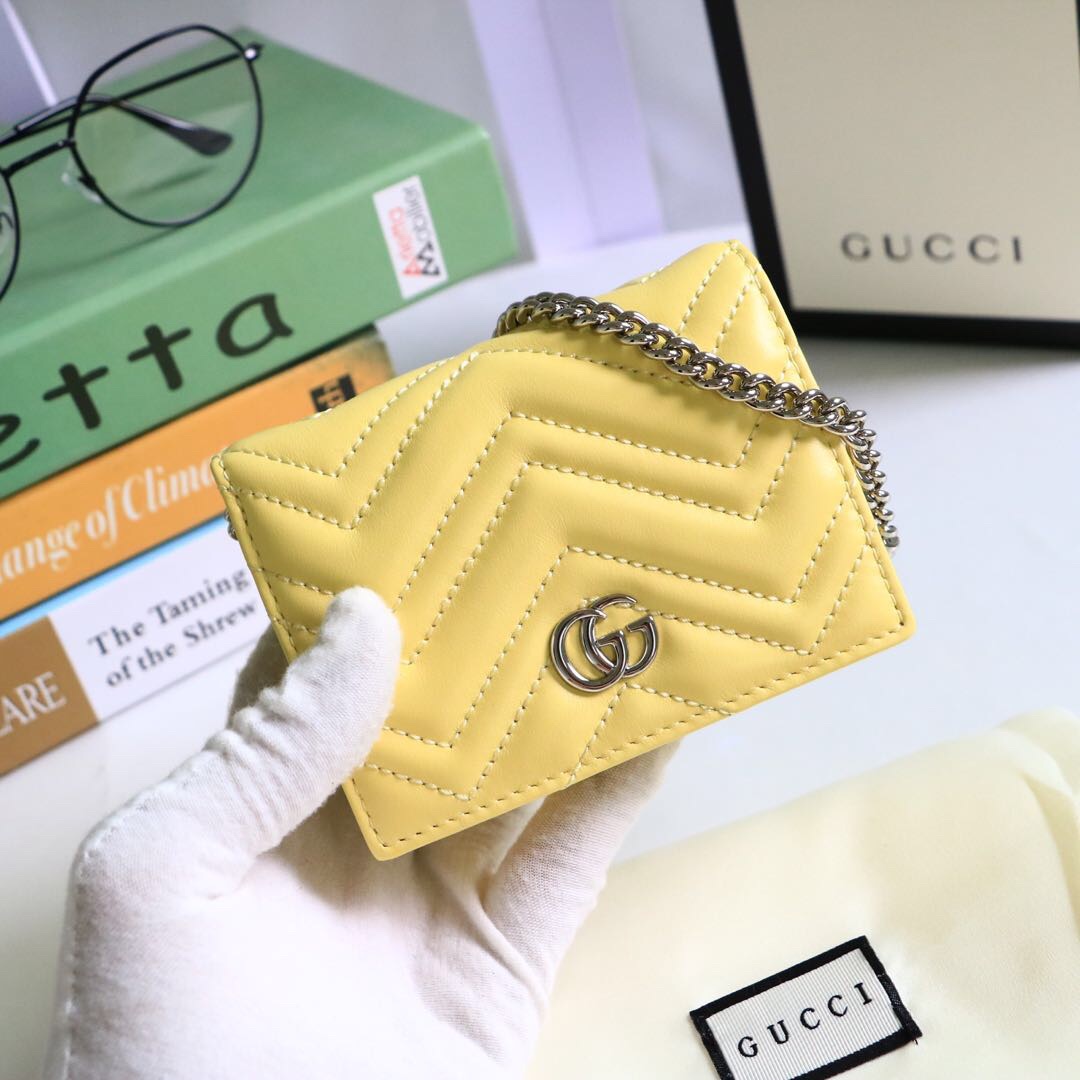 Gvc*1 gg marmont card case wallet yellow pastel ‎625693 11 x 8.5 x 3 cm
