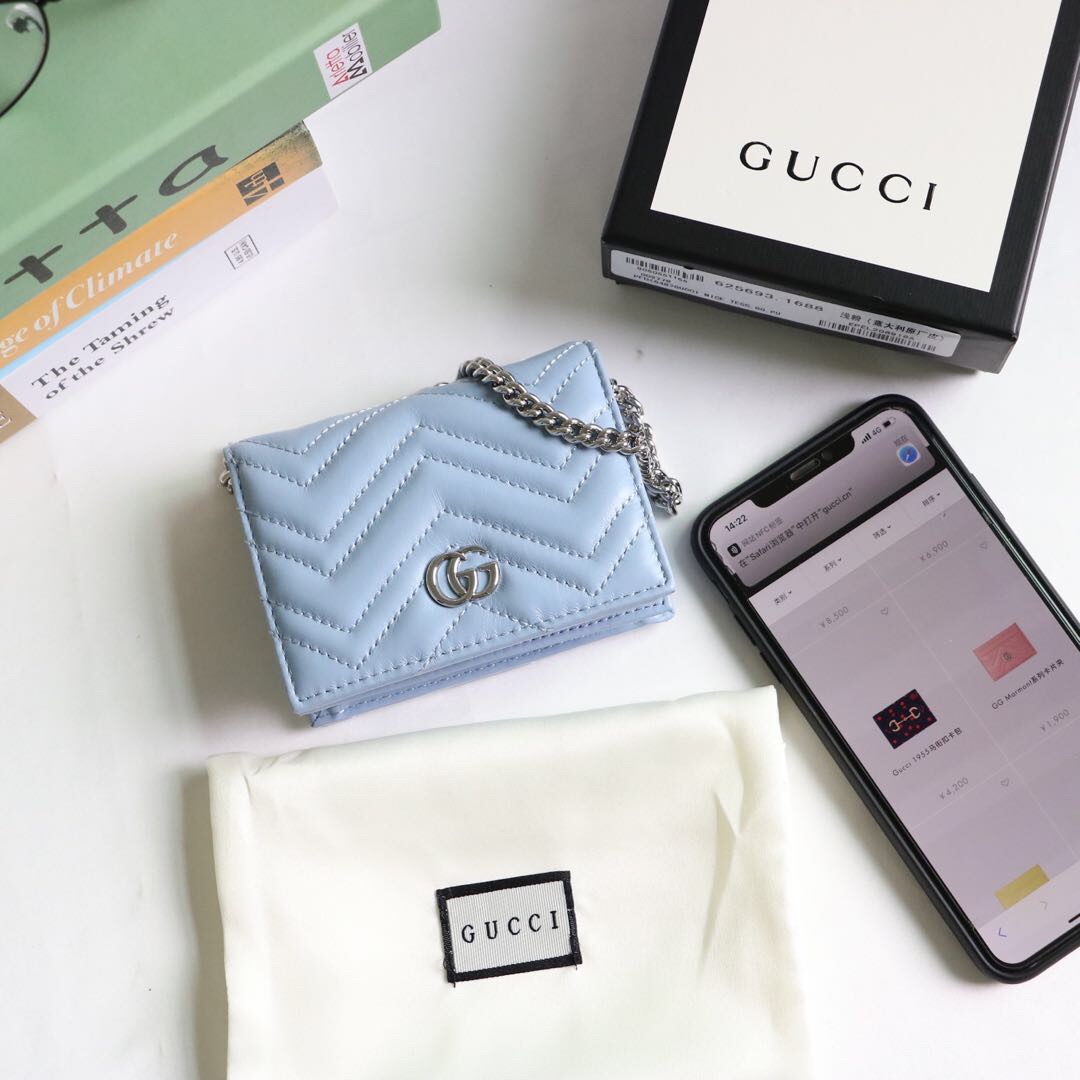 Gvc*1 gg marmont card case wallet light blue pastel ‎625693 11 x 8.5 x 3 cm