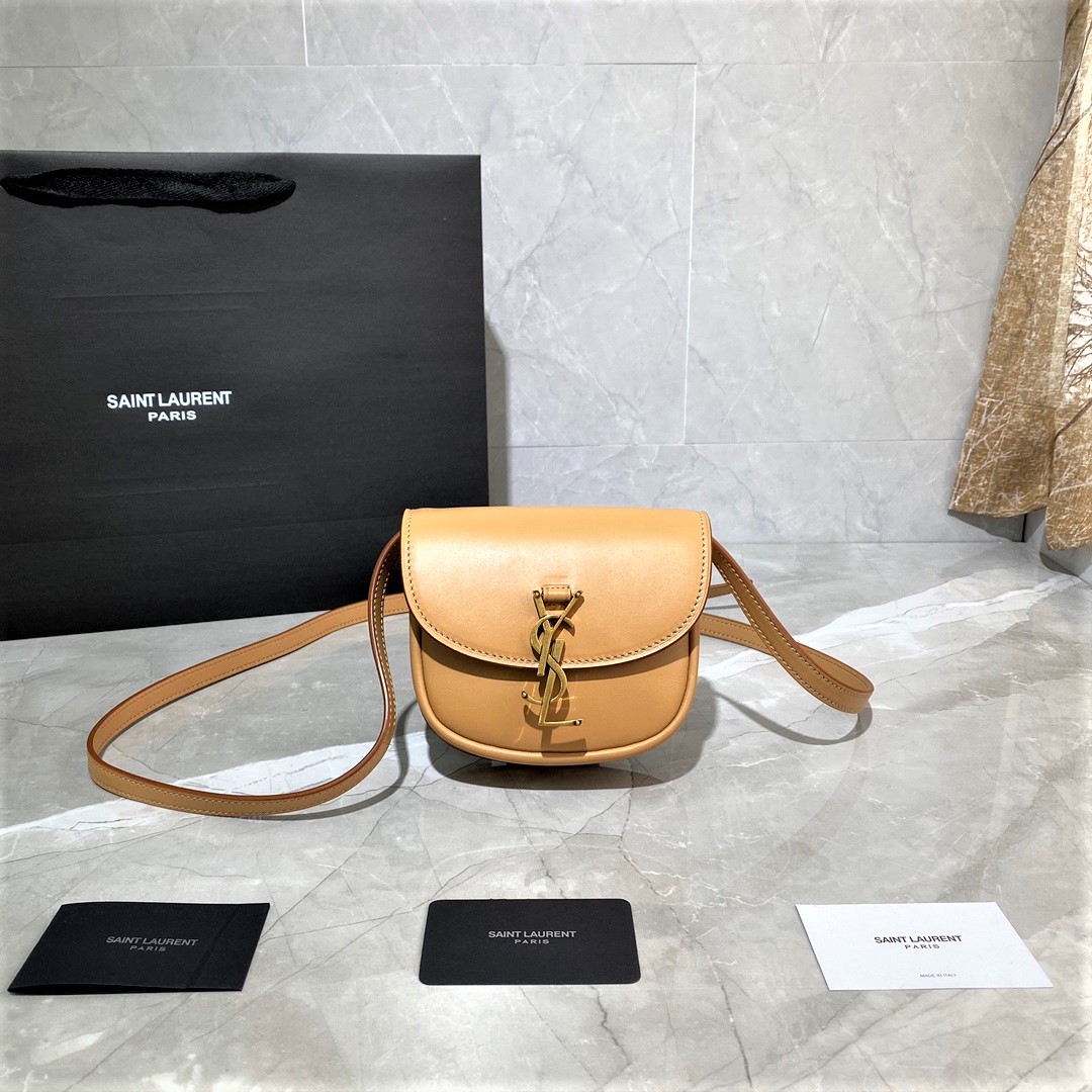 Y51 kaia mini satchel in smooth vintage leather brown gold 619740 15 x 14 x 4.5 cm