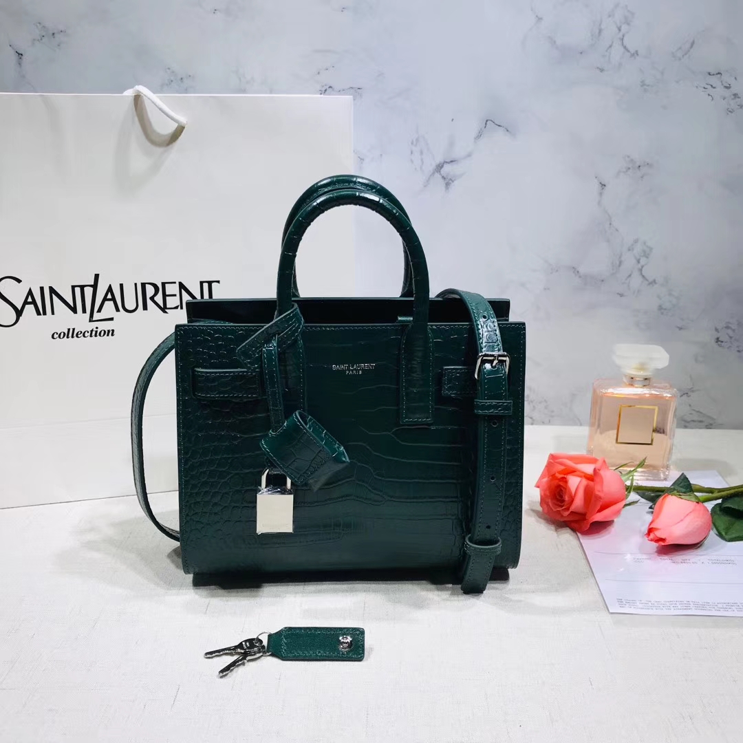 Y51 classic sac de jour nano in embossed crocodile shiny leather forest 392035 22 x 18 x 11 cm