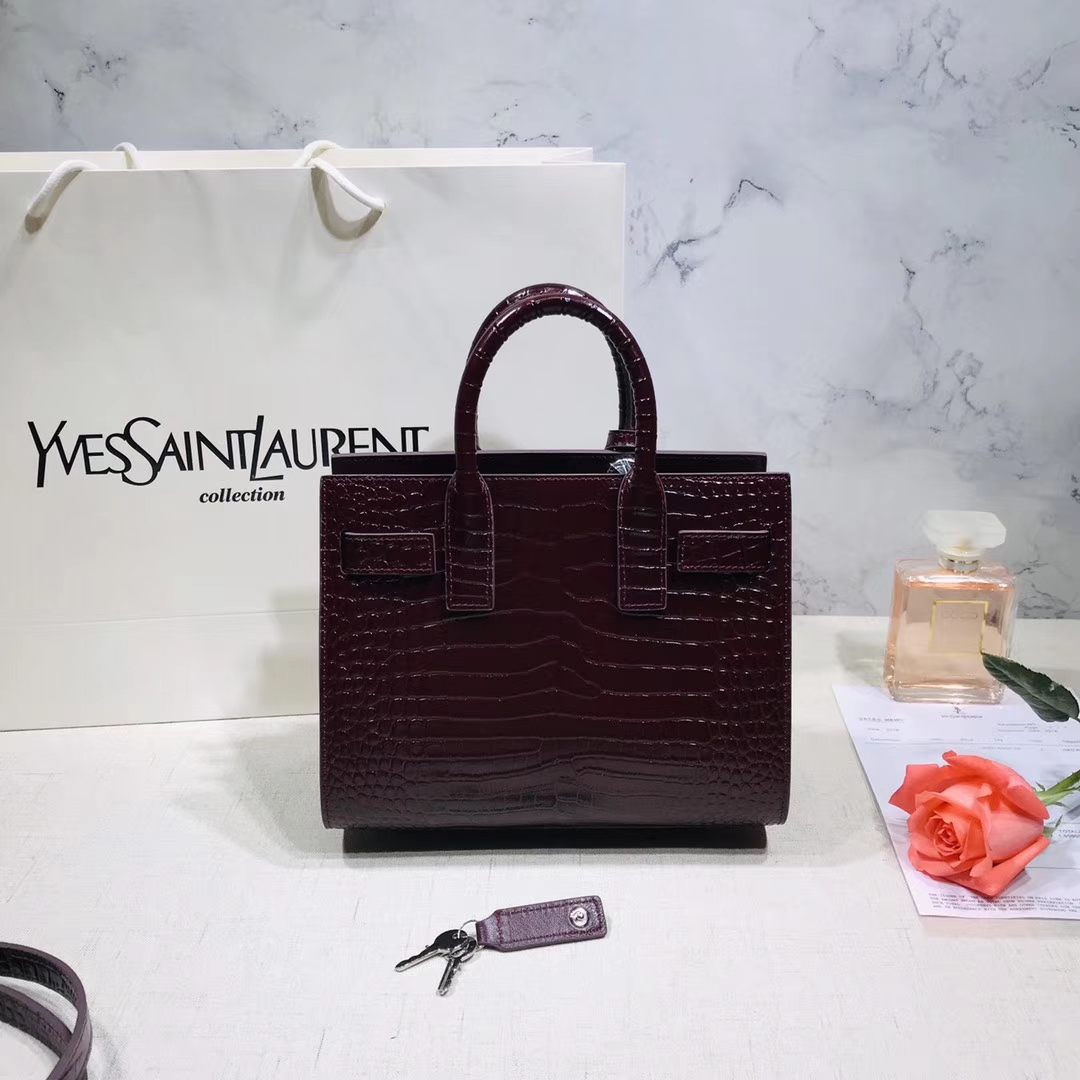 Y51 classic sac de jour nano in embossed crocodile shiny leather wine 392035 22 x 18 x 11 cm