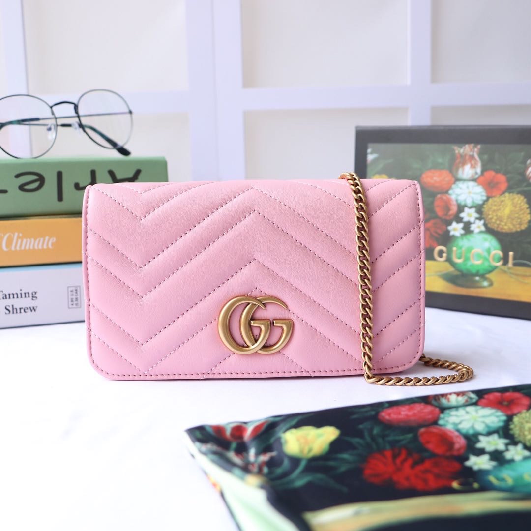 Gvc*1 gg marmont mini bag pink pastel leather 488426 18 x 10 x 5 cm