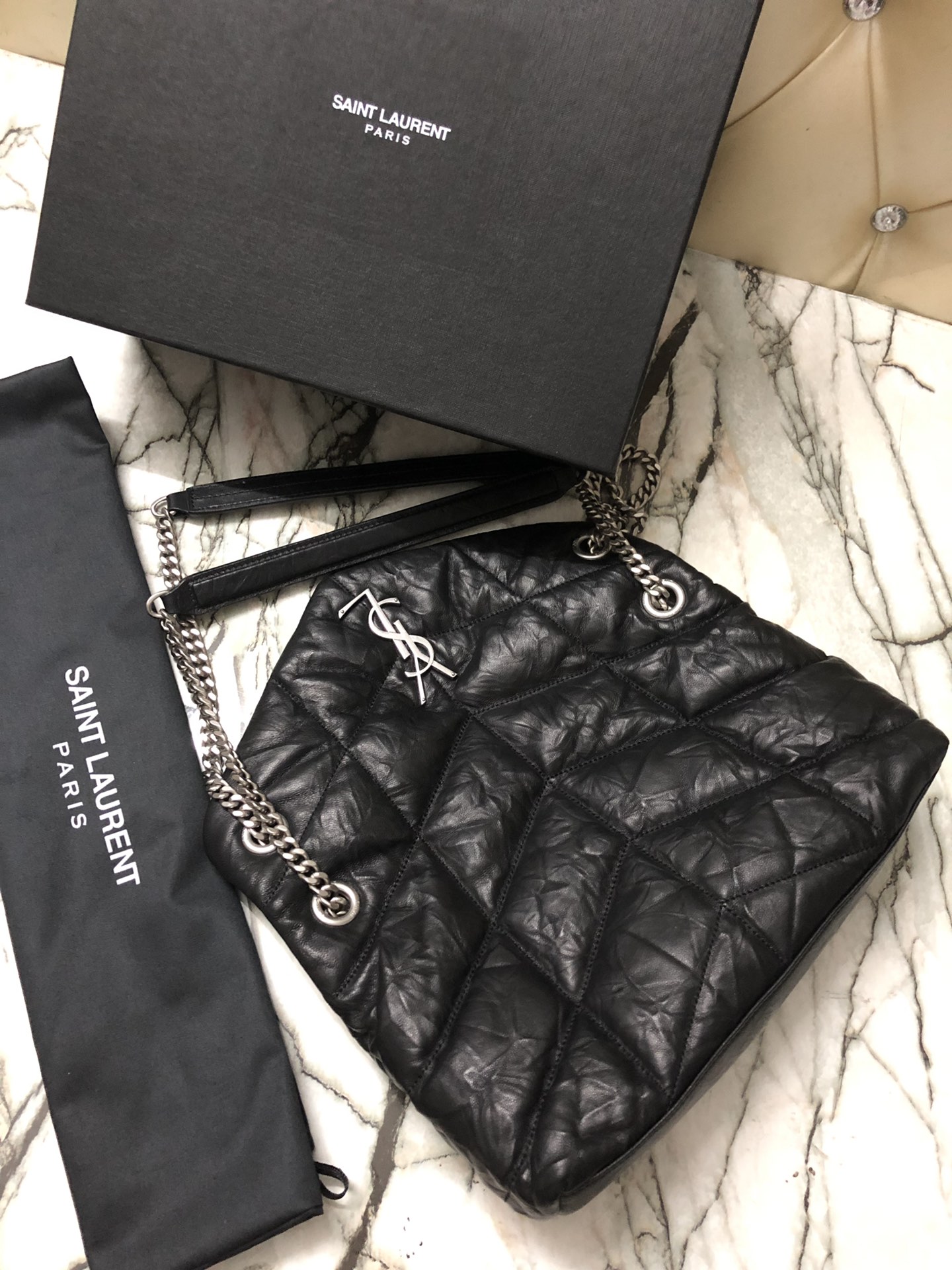Y51 puffer small bag in quilted lambskin black adn silver chain 5774761 29 x 17 x 11 cm
