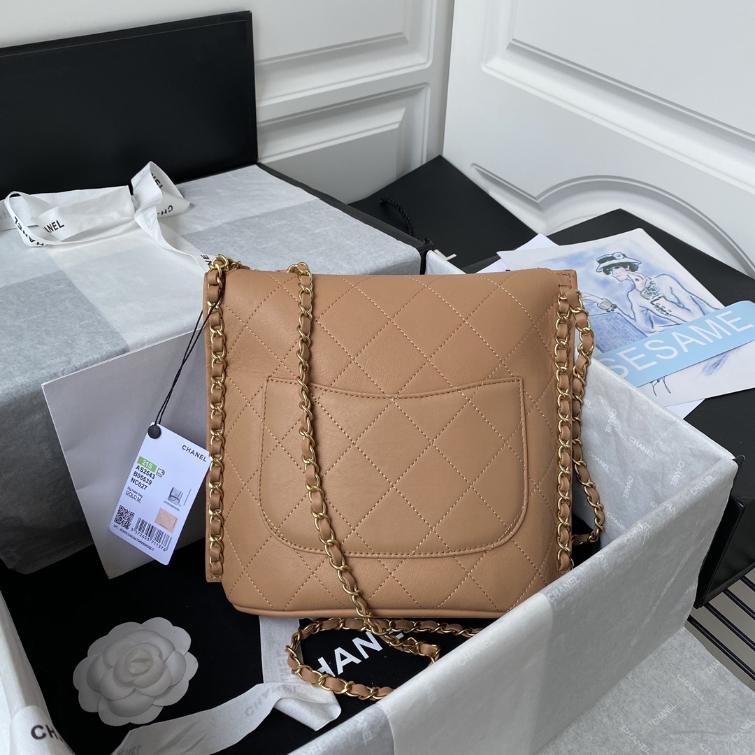 Ch**el large hobo bag beige as2542 23 x 25.5 x 8cm