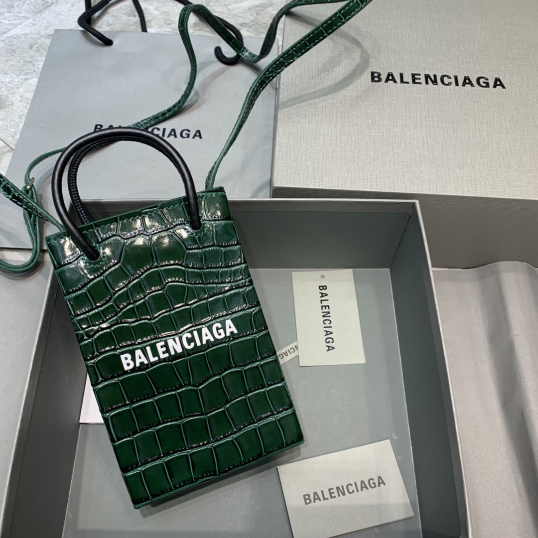 Ba1en*iaga shopping phone holder croc-effect leather bag in green 12 x 4.5 x 18 cm