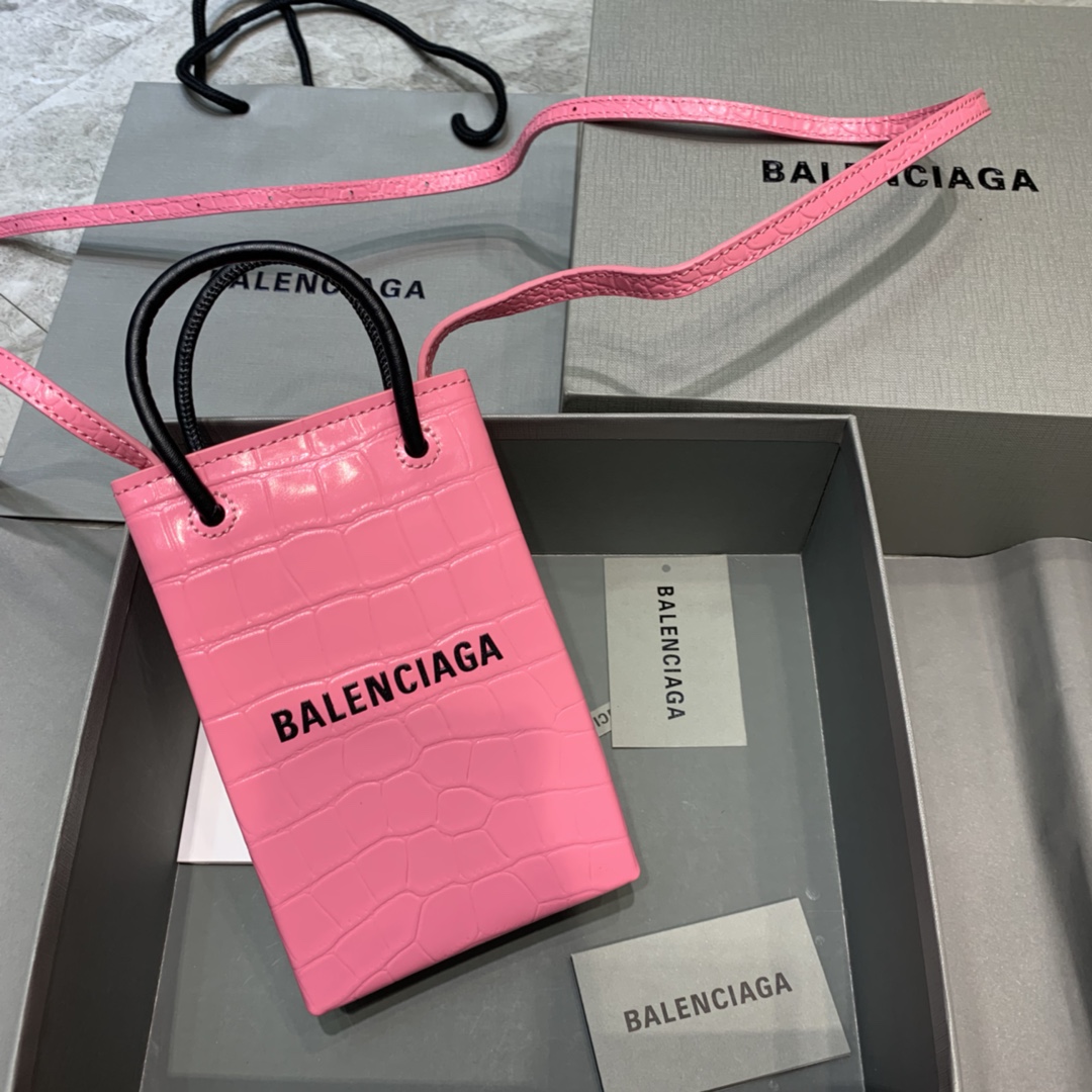 Ba1en*iaga shopping phone holder croc-effect leather bag in pink 12 x 4.5 x 18 cm