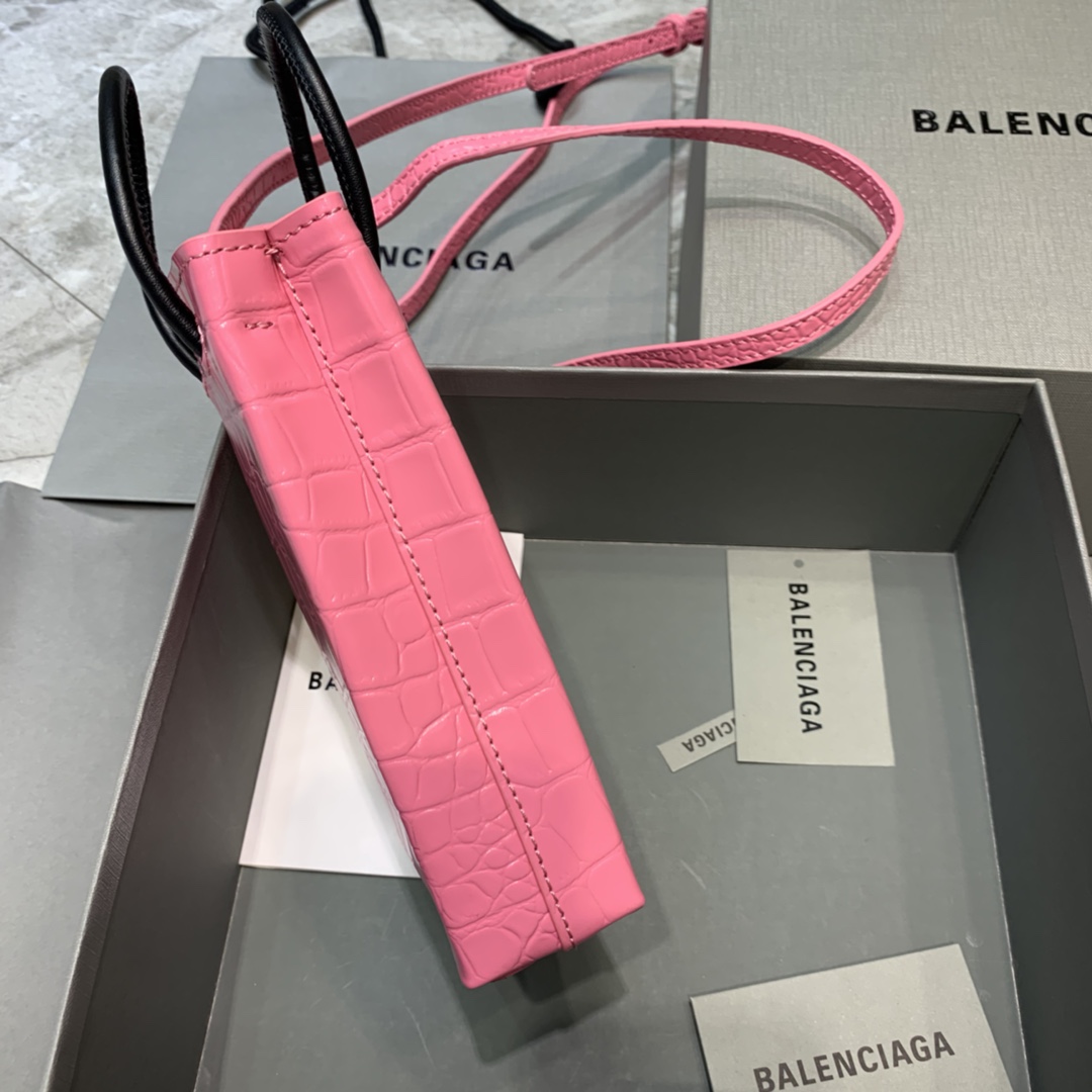 Ba1en*iaga shopping phone holder croc-effect leather bag in pink 12 x 4.5 x 18 cm
