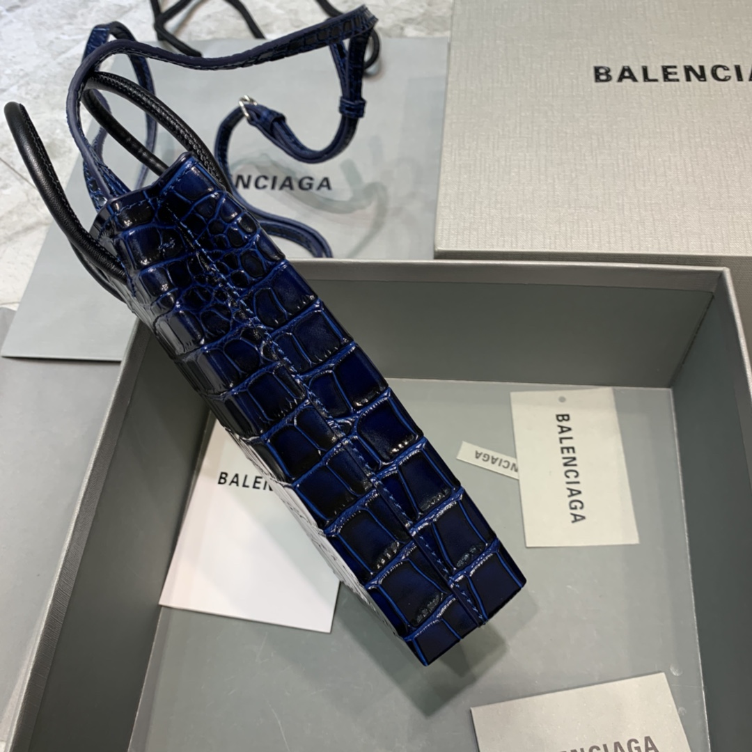 Ba1en*iaga shopping phone holder croc-effect leather bag in dark blue 12 x 4.5 x 18 cm