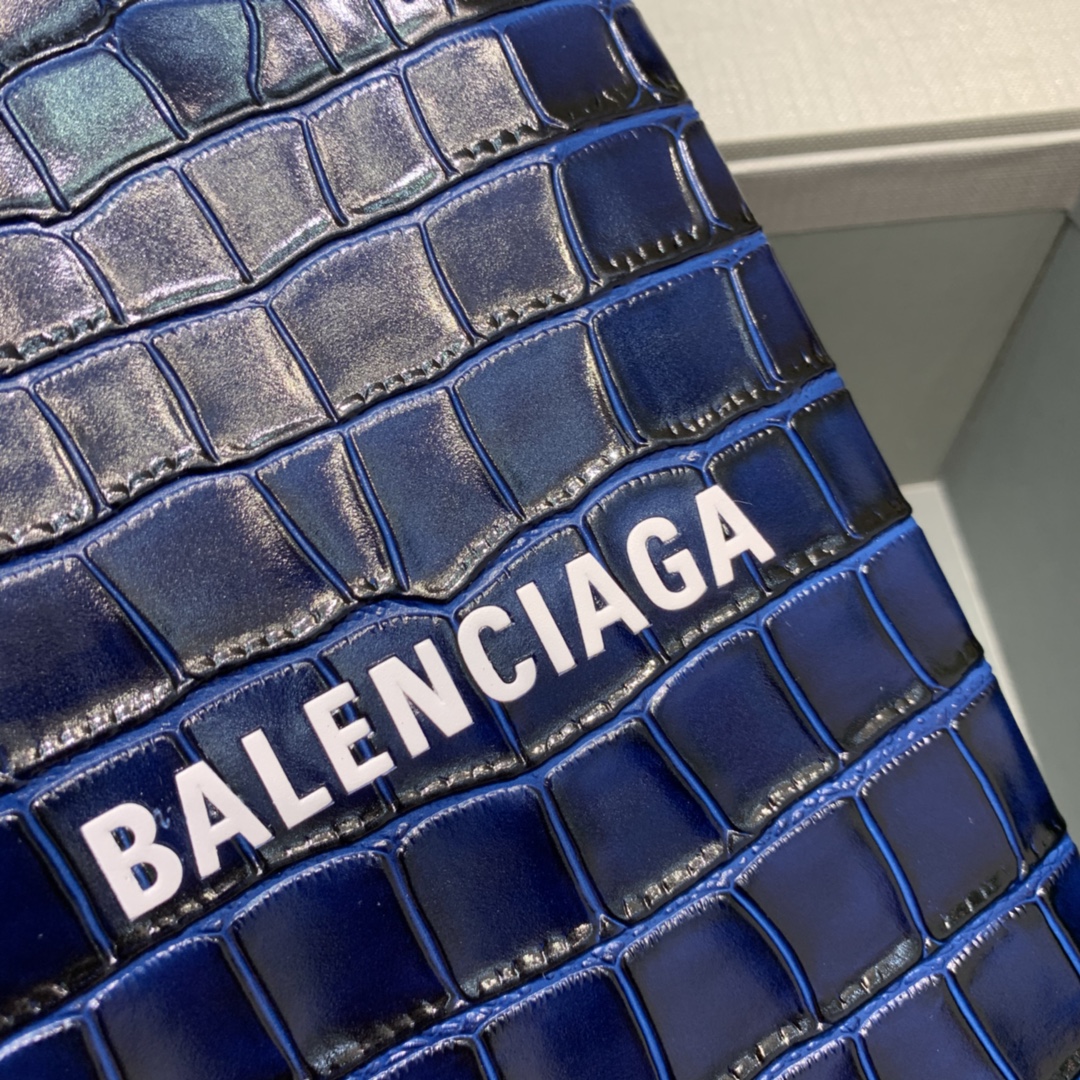 Ba1en*iaga shopping phone holder croc-effect leather bag in dark blue 12 x 4.5 x 18 cm