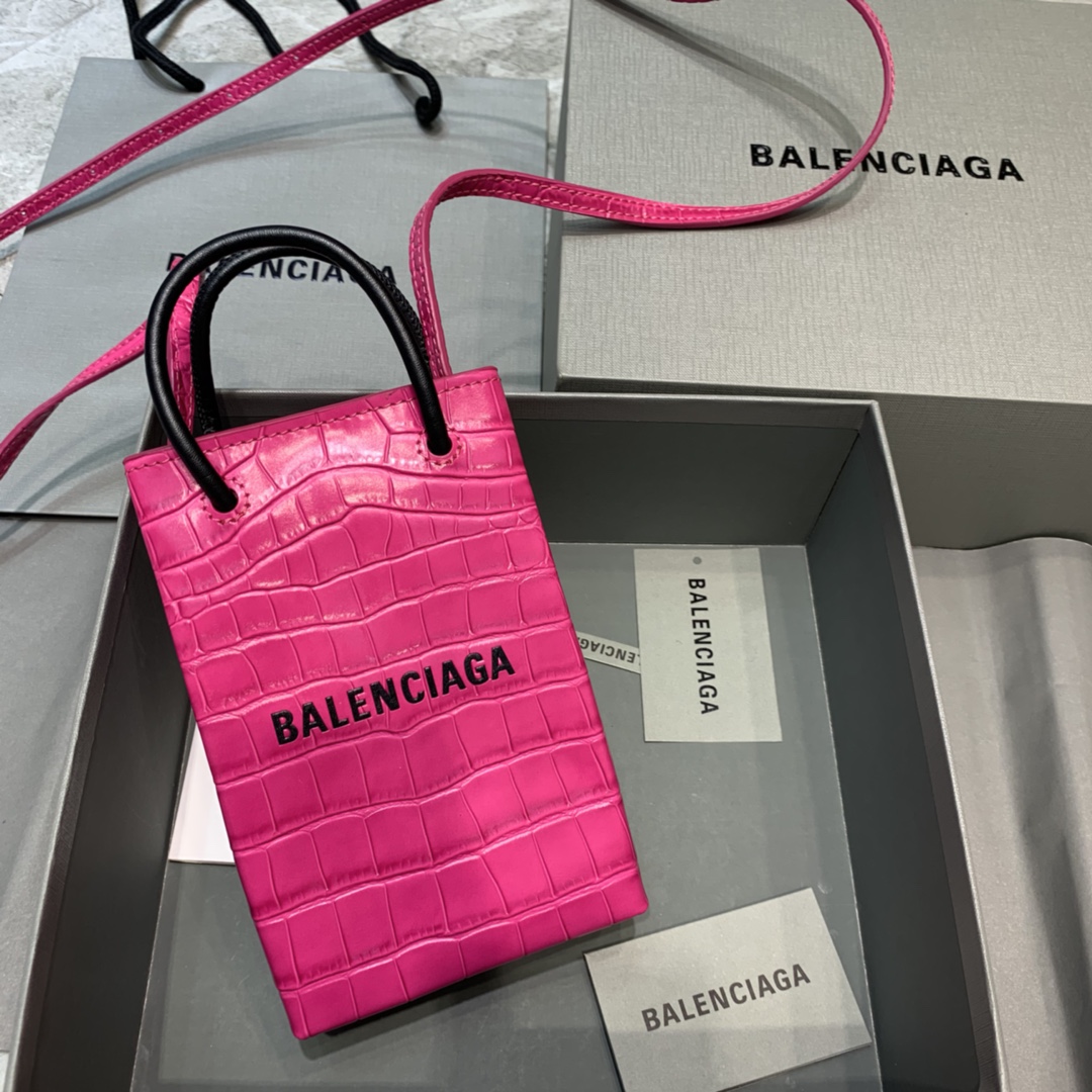 Ba1en*iaga shopping phone holder croc-effect leather bag in fuchsia 12 x 4.5 x 18 cm