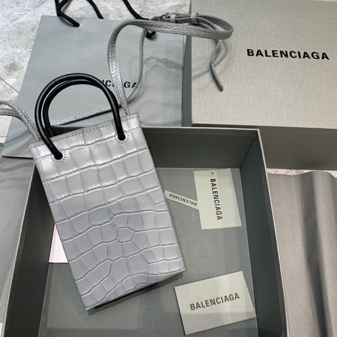 Ba1en*iaga shopping phone holder croc-effect leather bag in grey 12 x 4.5 x 18 cm
