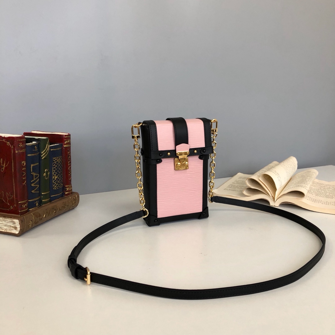 l0vis Vvtt0n vertical trunk pochette epi leather in rose ballerine m67872 11.0 x 17.5 x 3.5 cm