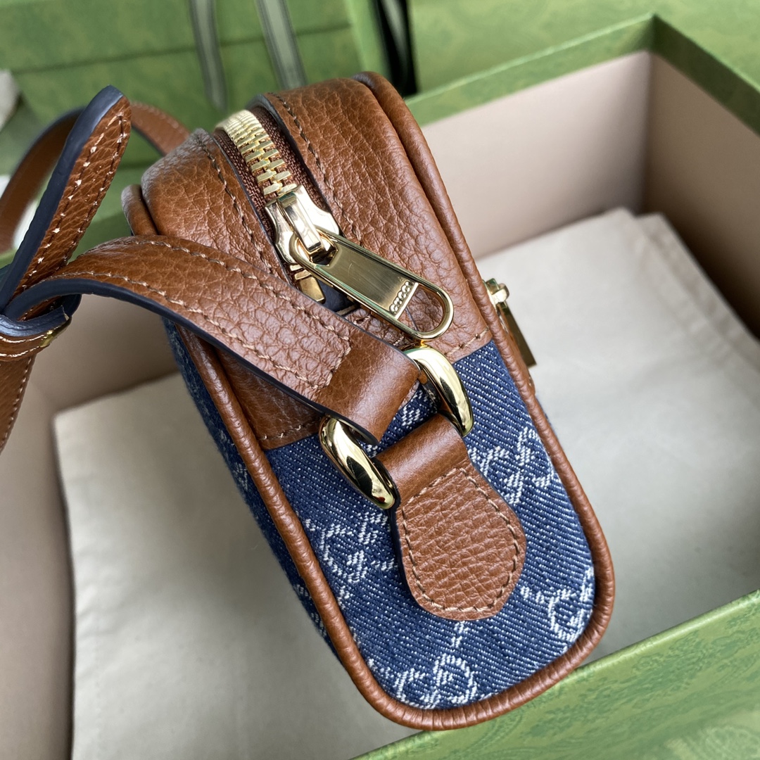 Gvc*1 ophidia gg mini bag blue and ivory 517350 17.5 x 12 x 5.5 cm