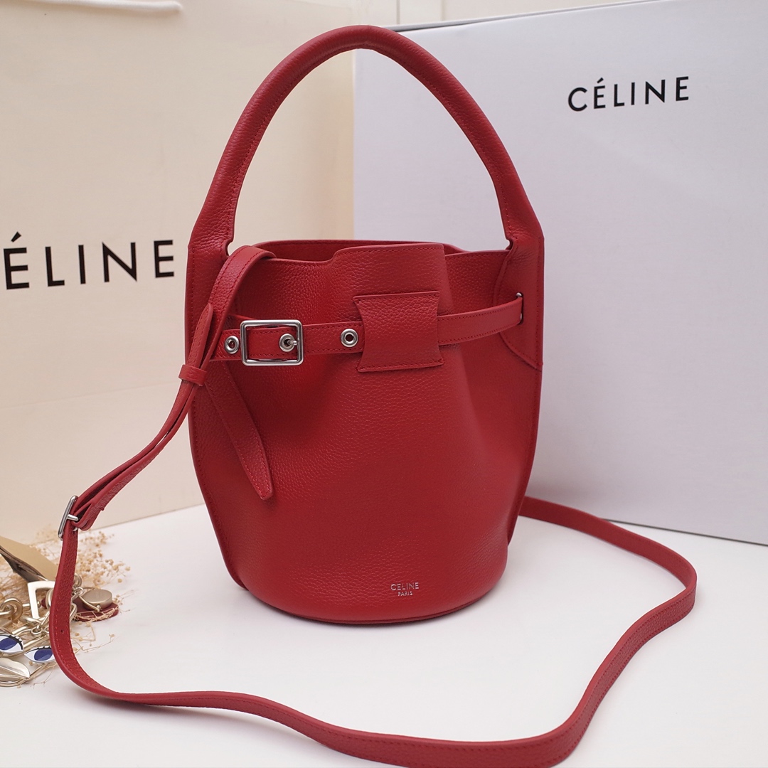 Ce1i*e big bag nano bucket in smooth calfskin red 187243a4t 21 x 15 x 15 cm