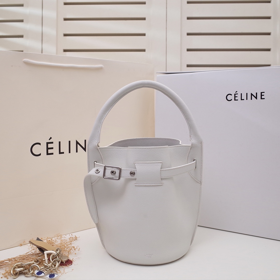 Ce1i*e big bag nano bucket in smooth calfskin white 187243a4t 21 x 15 x 15 cm