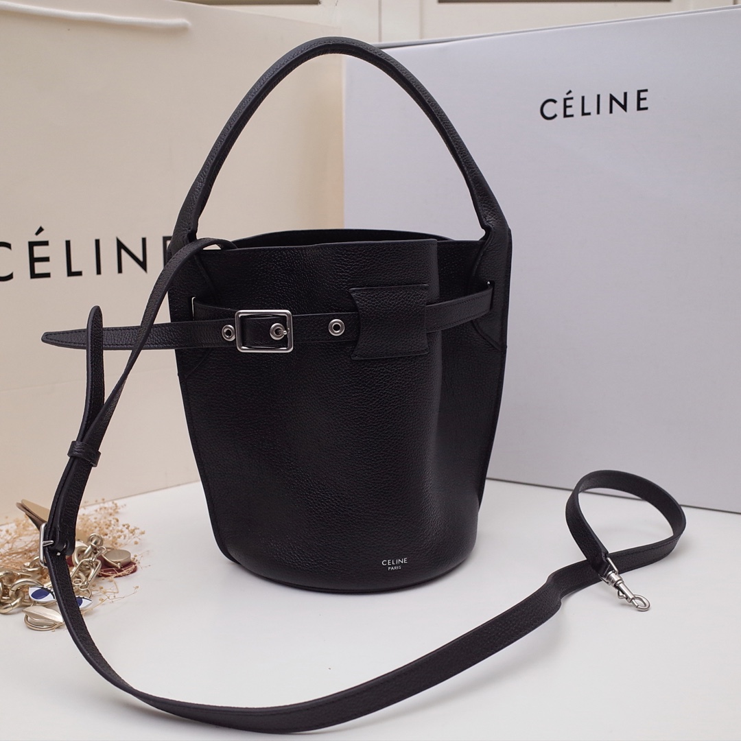 Ce1i*e big bag nano bucket in smooth calfskin black 187243a4t 21 x 15 x 15 cm