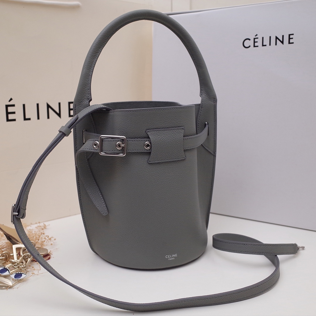 Ce1i*e big bag nano bucket in smooth calfskin grey 187243a4t 21 x 15 x 15 cm