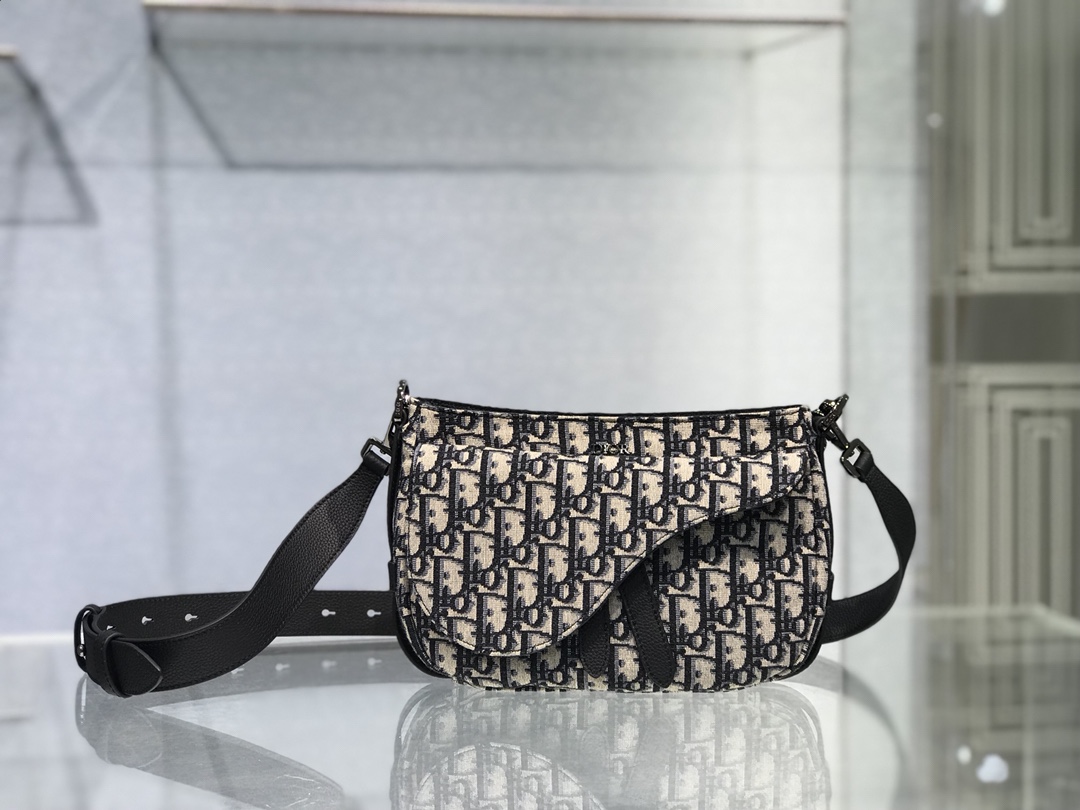 D10r mini saddle soft bag beige and black D10r oblique jacquard 1adho003yky 24 cm