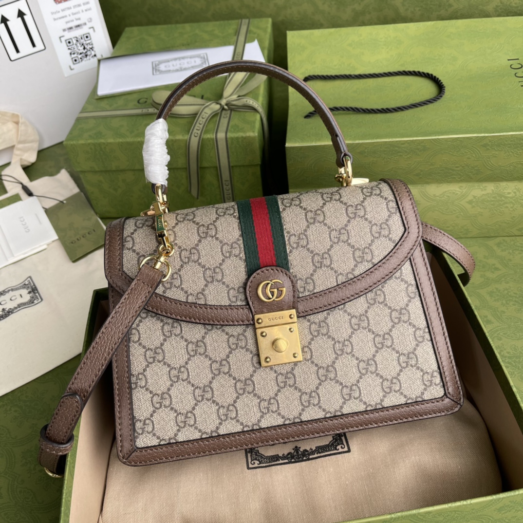 Gvc*1 ophidia small top handle bag with web 651055 25 x 17.5 x 7 cm