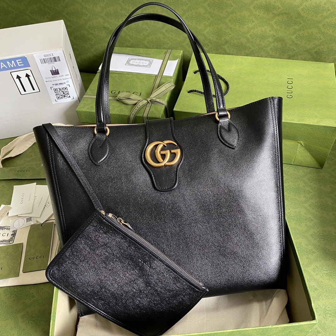 Gvc*1 medium tote with double g black leather 649577 35 x 32 x 11 cm