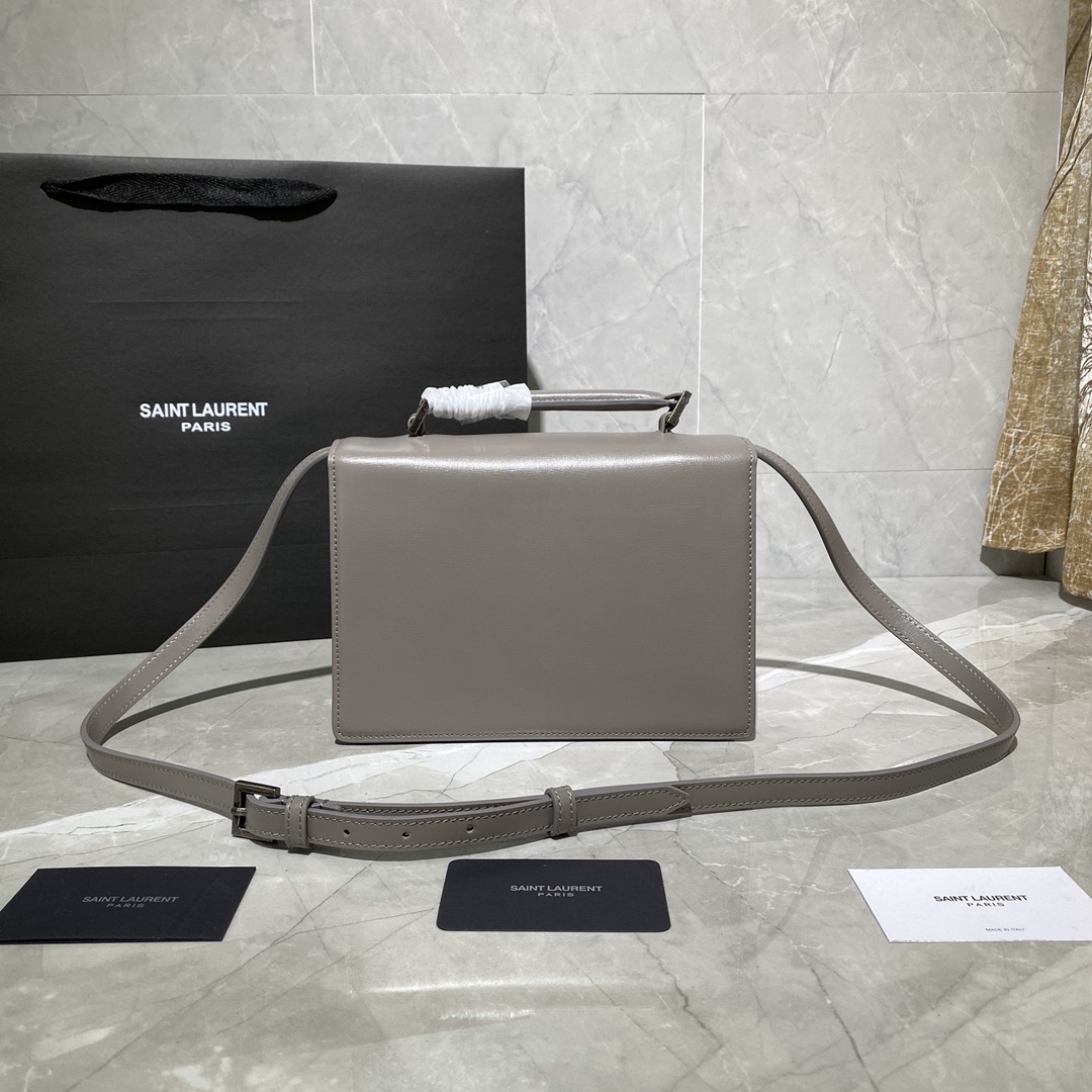 Y51 medium bellechasse in leather grey and silver 482051 22 x 16 x 9 cm