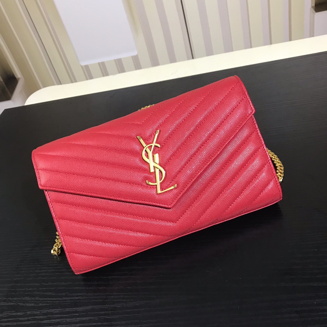 Y51 monogram chain wallet in quilted grain de poudre embossed leather rouge opyum 377828 22.5 x 14 x 4 cm