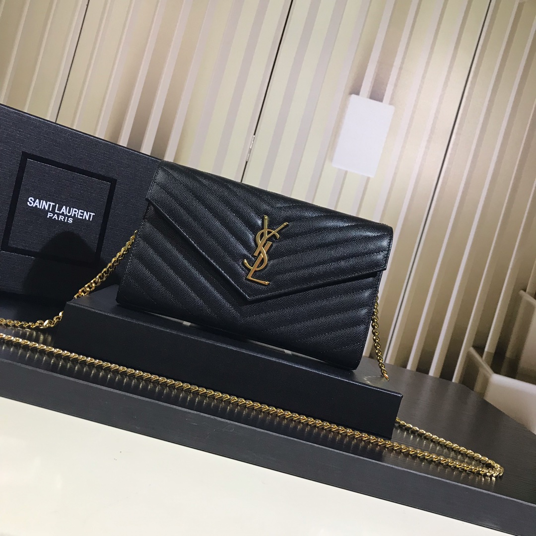 Y51 monogram chain wallet in grain de poudre embossed leather black 377828 22.5 x 14 x 4 cm