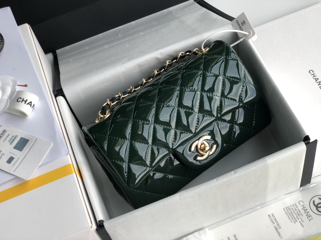 ch**el cf mini patent calfskin & G01den metal forest bag 20cm