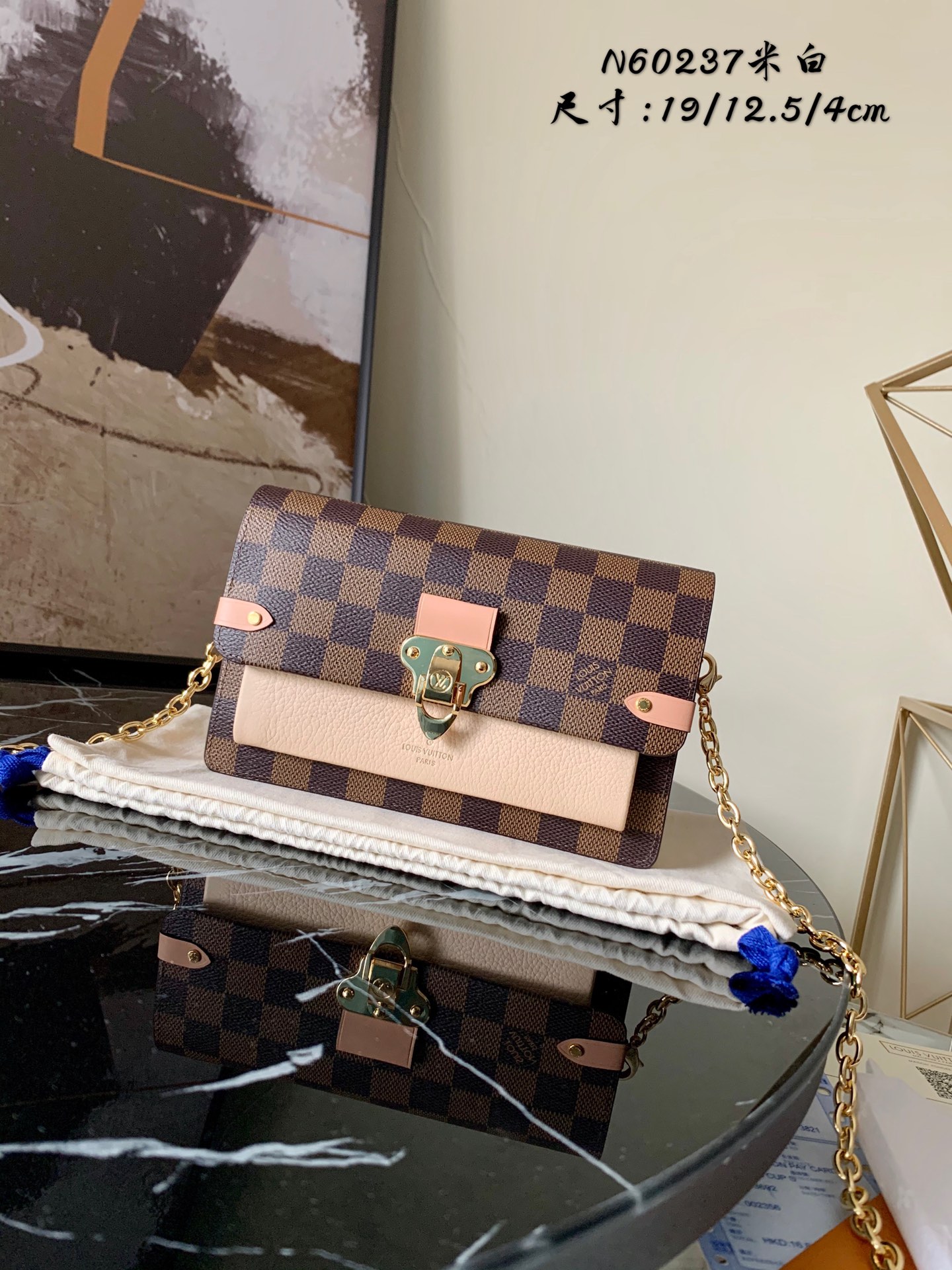 l0vis Vvtt0n vavin chain wallet damier ebene canvas creme n60237 19 x 12.5 x 4 cm