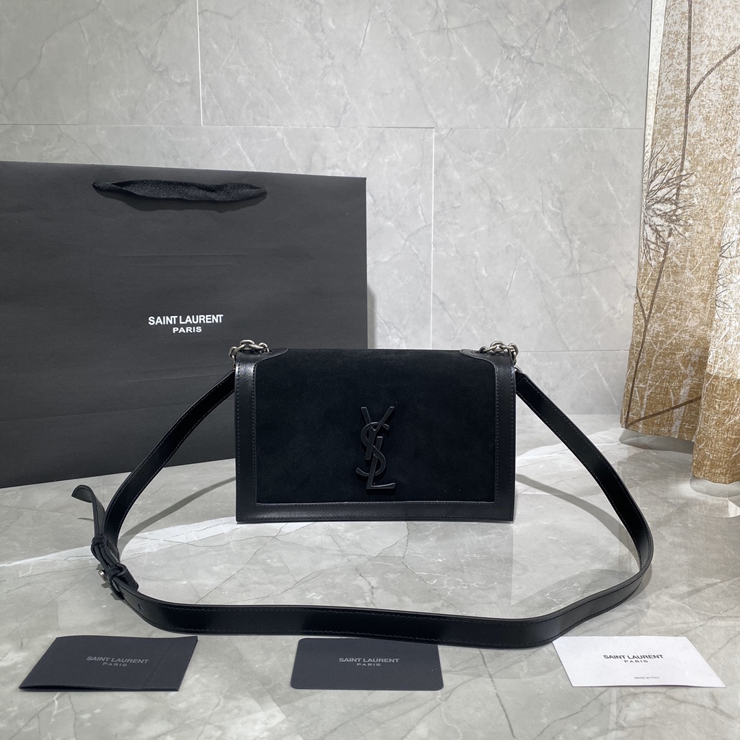 Y51 book bag in suede and smooth leather black 532756 24 × 14 × 8 cm