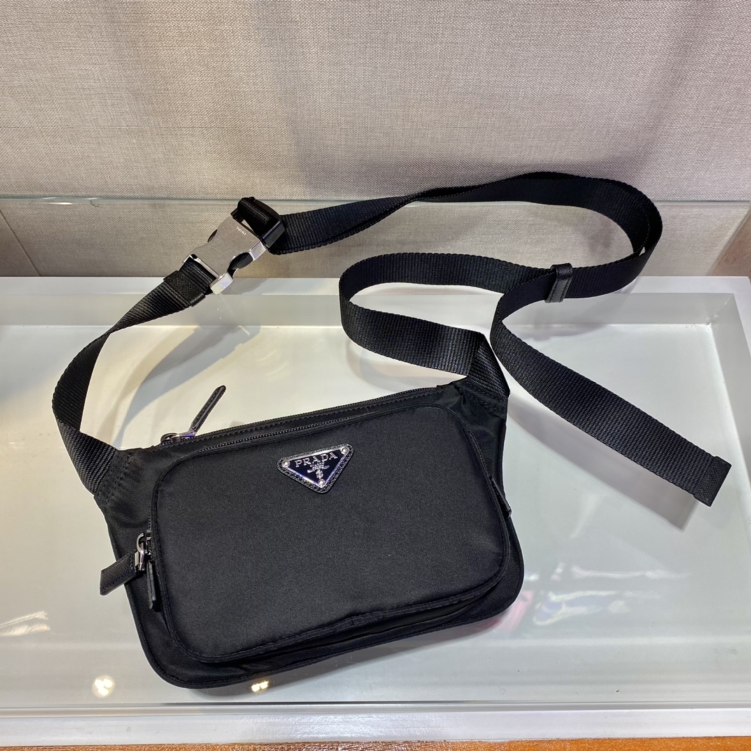 Pra*a re-nylon and saffiano leather shoulder bag black 2vh128 19 x 13 x 2.5 cm