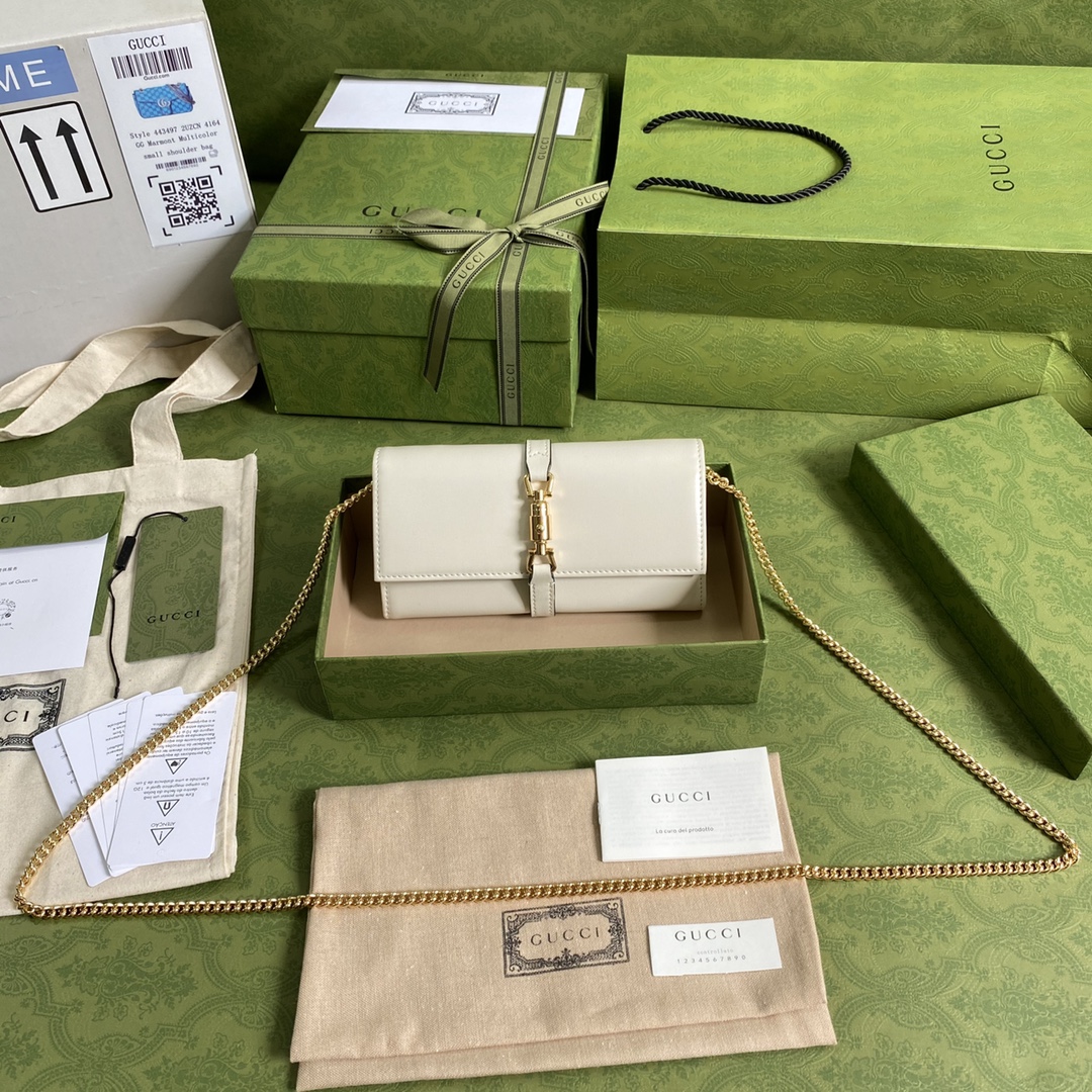 Gvc*1 jackie 1961 chain wallet white leather 652681 19 x 10 x 3.5 cm