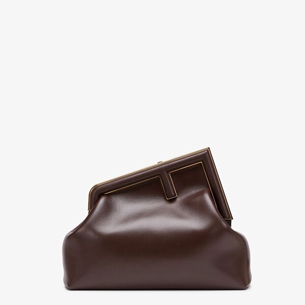 F**di first medium dark brown leather bag 8bp127abve 32 × 23 × 15 cm