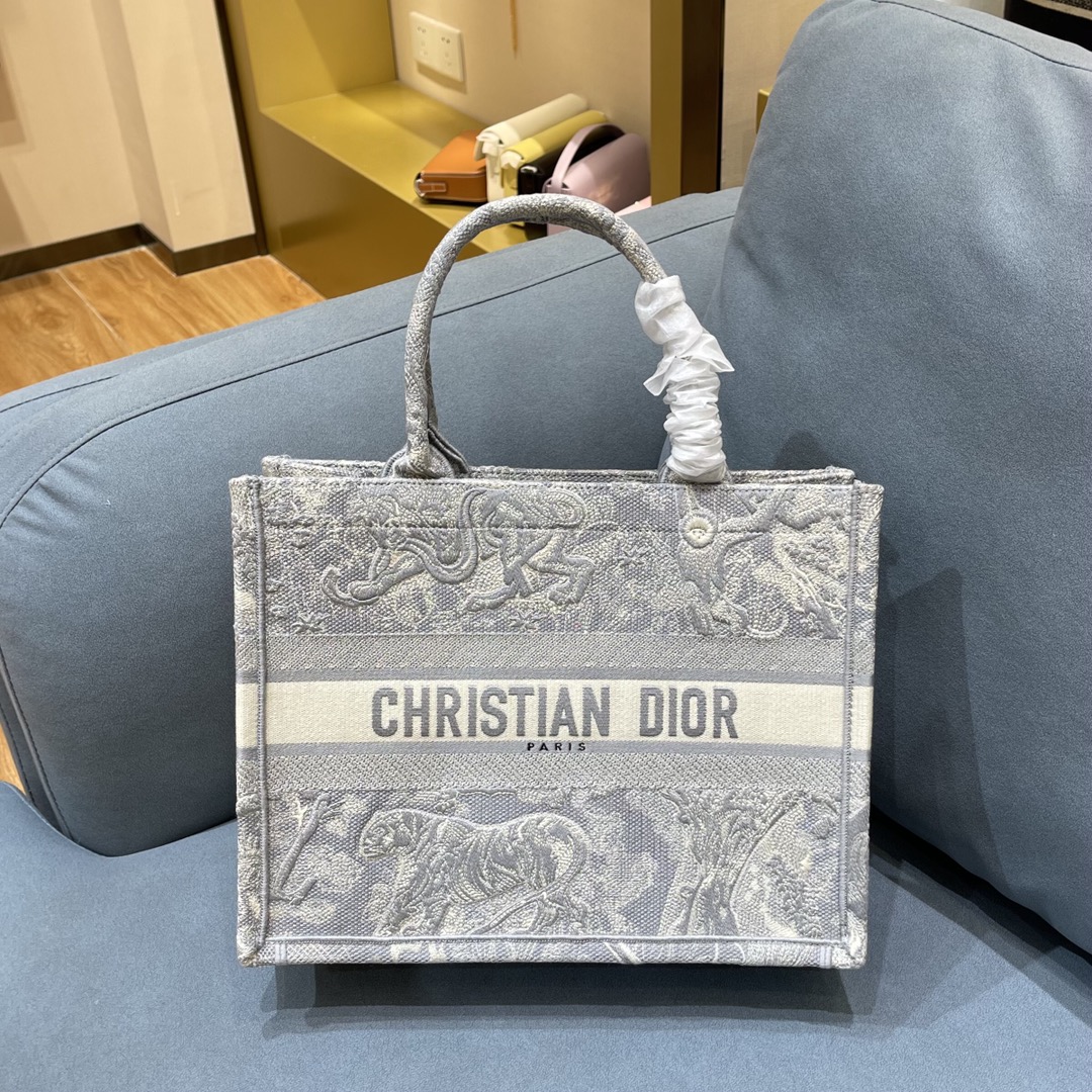 D10r small book tote gray toile de jouy reverse embroidery m1296 36.5 x 28 x 14 cm