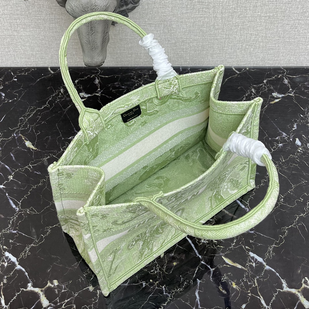 D10r large book tote fluorescent green toile de jouy embroidery m1286 41.5 x 38 x 18 cm