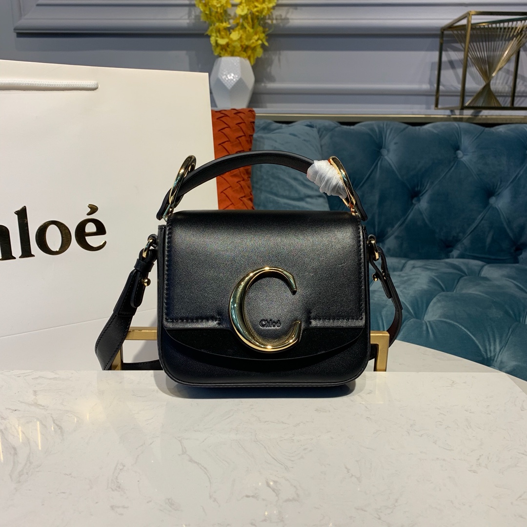 Ch10e mini c bag in shiny & suede calfskin black chc19us193 16.5 x 5 x 14 cm