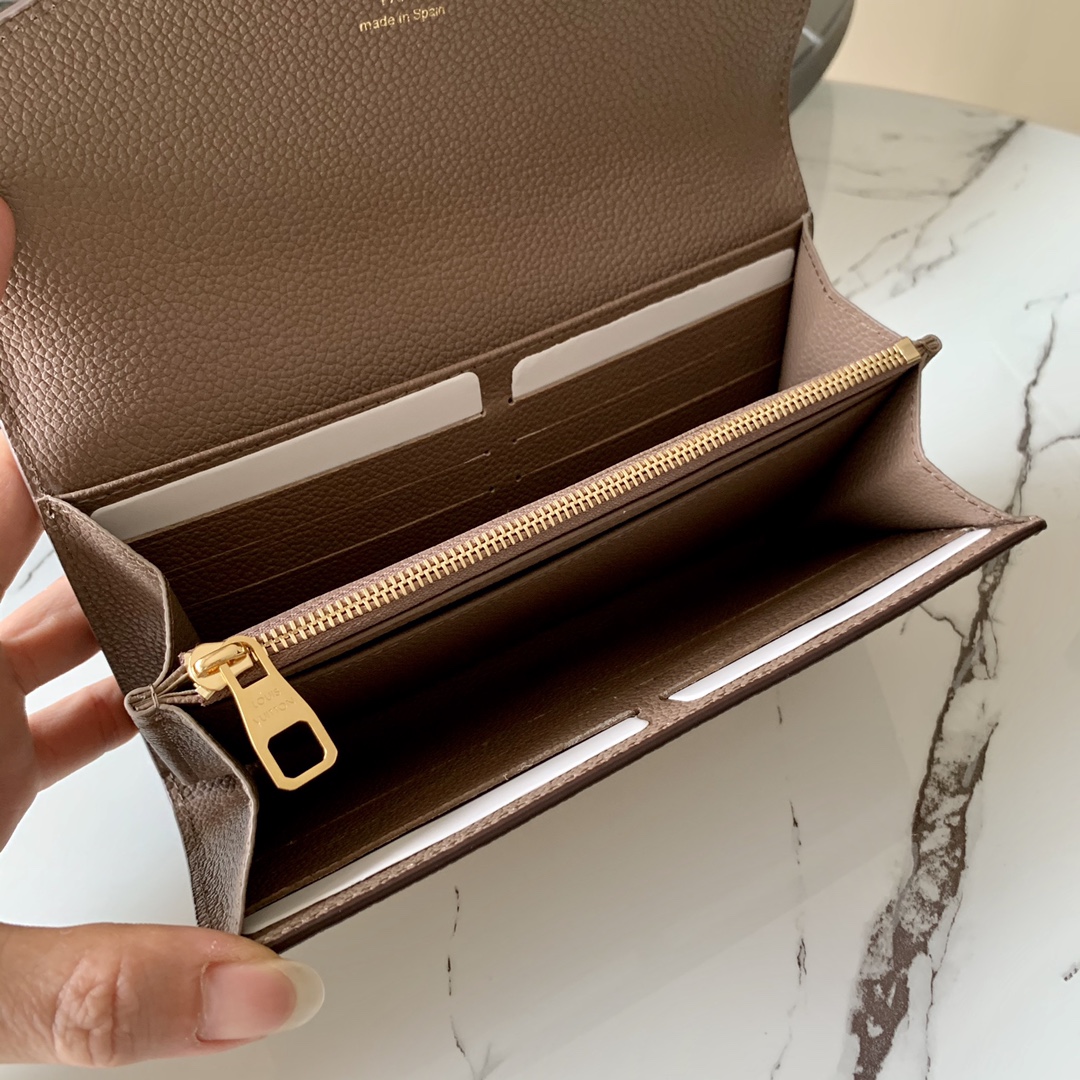 l0vis Vvtt0n sarah wallet monogram empreinte leather tourterelle m68708 19 x 10 x 2 cm