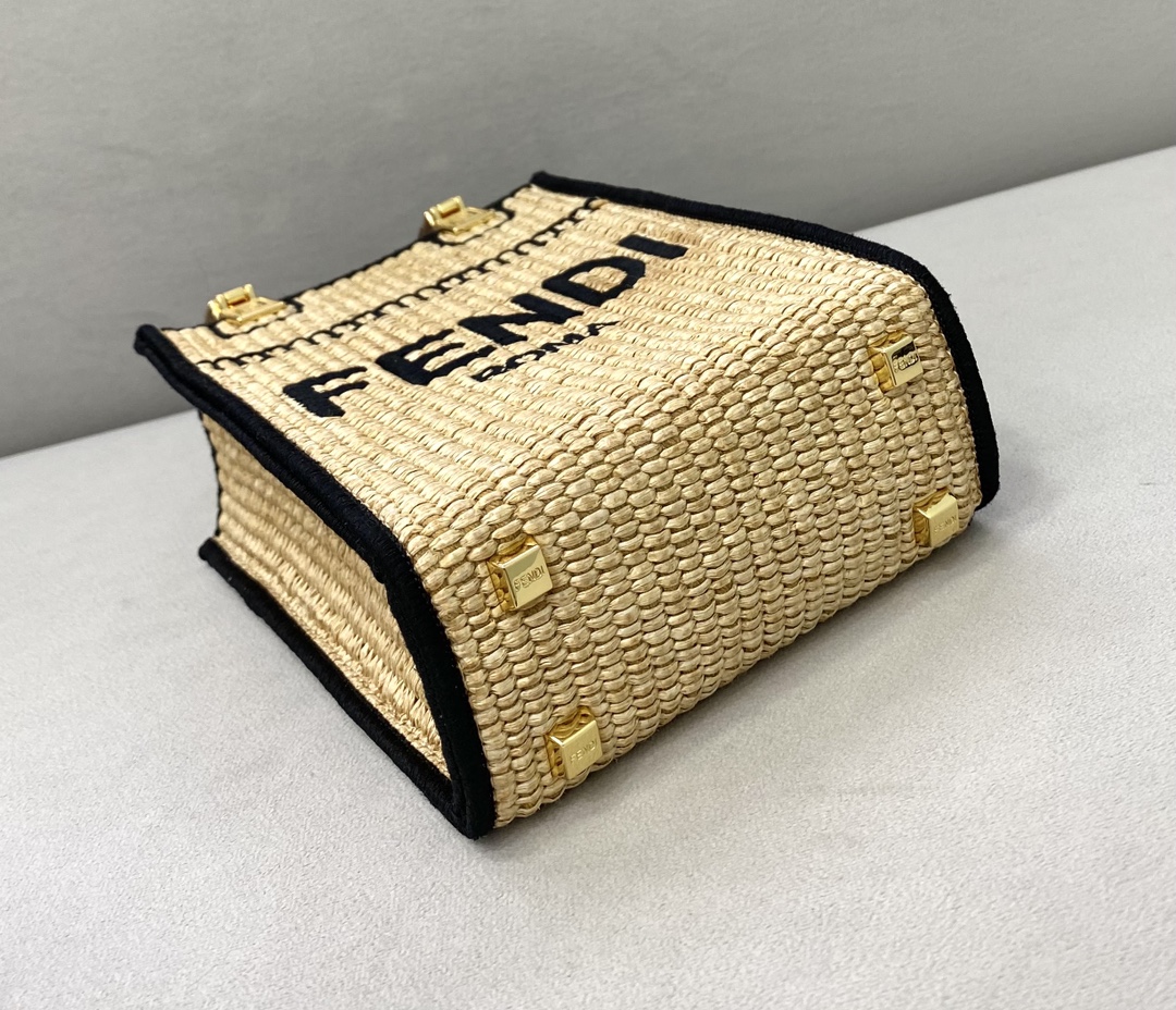 F**di mini sunshine shopper braided straw 8bs051afqpf 13 x 18 x 6.5 cm