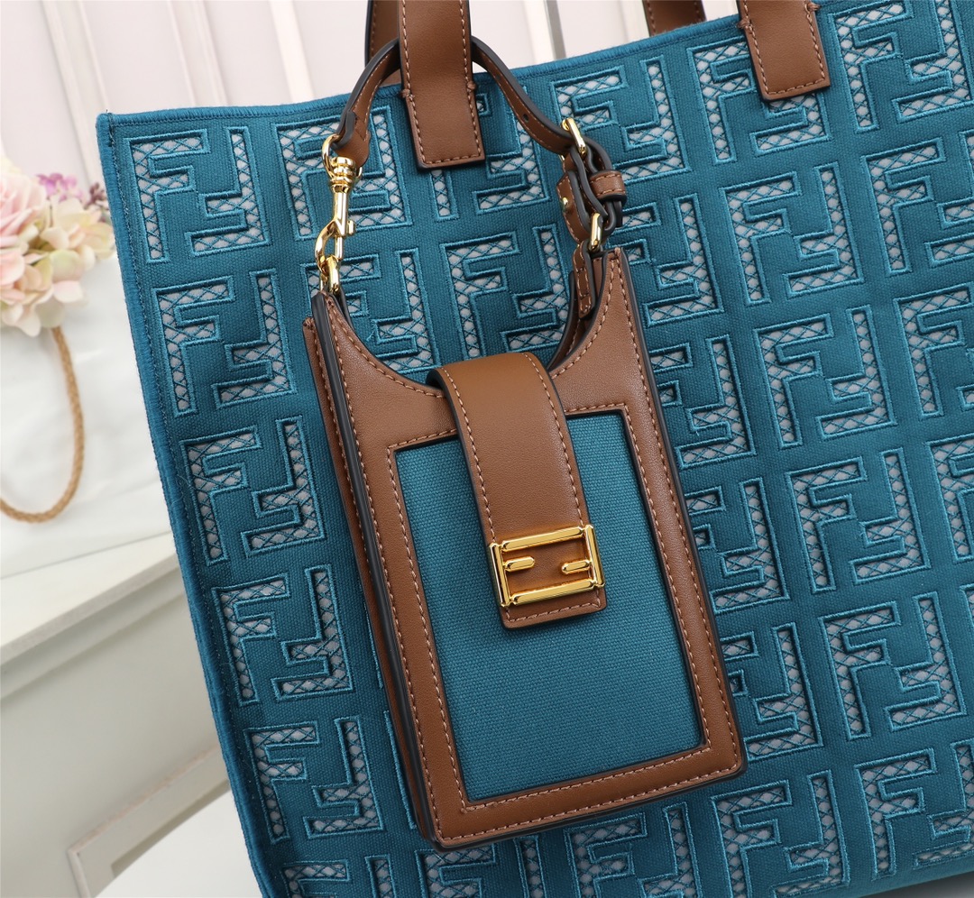 F**di spring summer 2021 tote bag monogram dark blue 38 x 34 x 20 cm