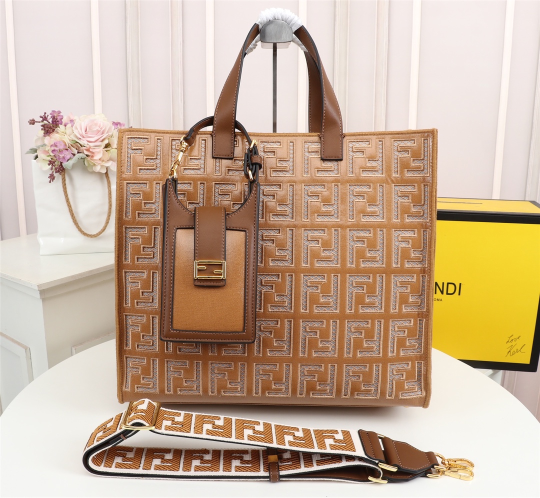 F**di spring summer 2021 tote bag monogram brown 38 x 34 x 20 cm