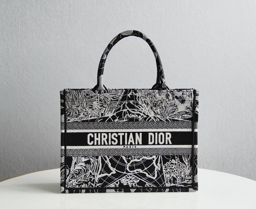 D10r small book tote black and white D10r around the world embroidery m1296 36.5 x 28 x 14 cm