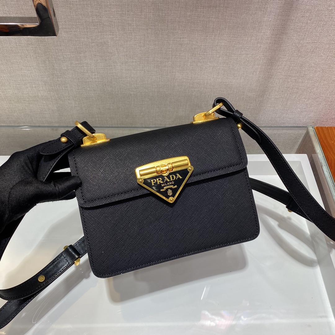 Pra*a saffiano leather symbole bag black 1bd270 20 x 14 x 7 cm